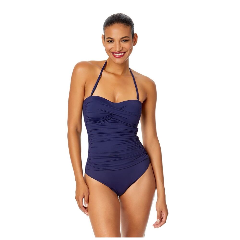 Tommy Bahama Deep Navy Ruched Halter One-Piece Swimsuit